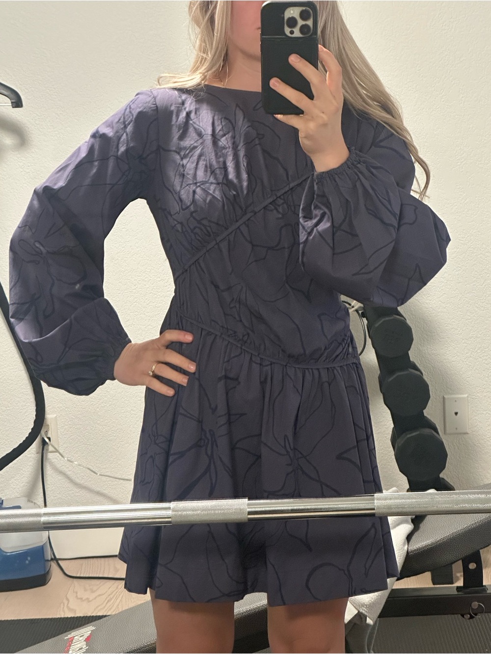 Women's Balloon-Sleeve Floral Tiered Dress - Navy